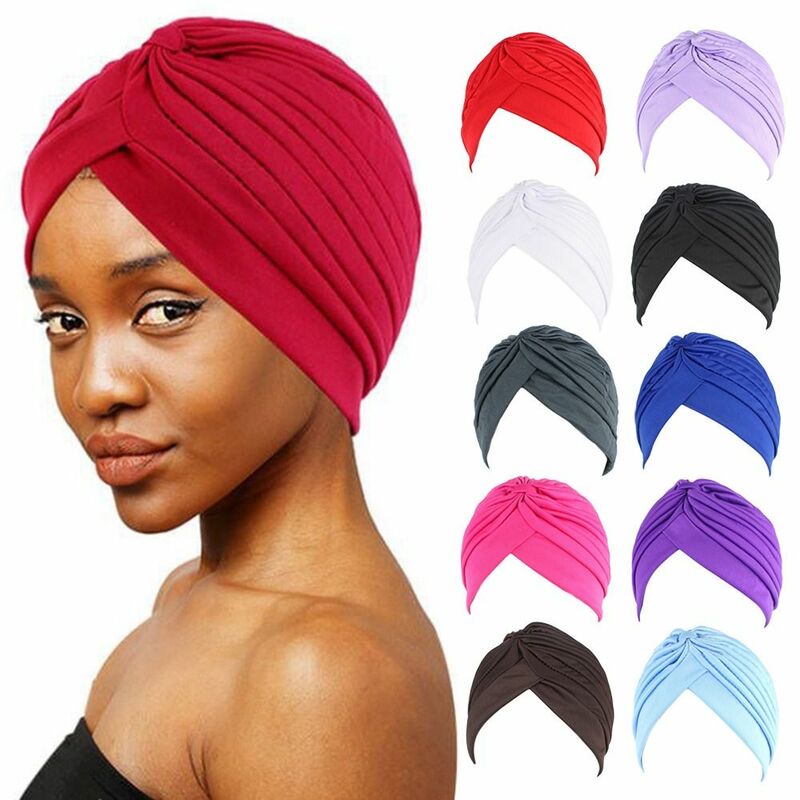 Fashion Casual Beanies Headwrap Sleep Caps Chemotherapy Hat Kids National Wind Pure Color Turban Cotton Hat Bandana