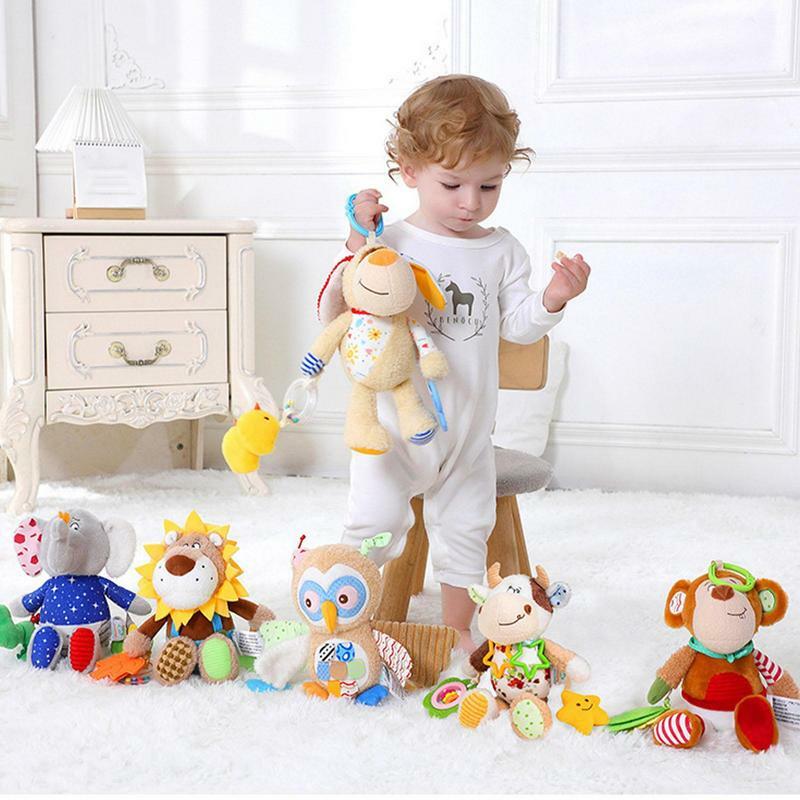 ของเล่นทารกแรกเกิด mainan stroller รูปสัตว์สำหรับเด็ก0-24เดือนรถเข็นตุ๊กตาสัตว์ยัดไส้กระดิ่งยัดไส้