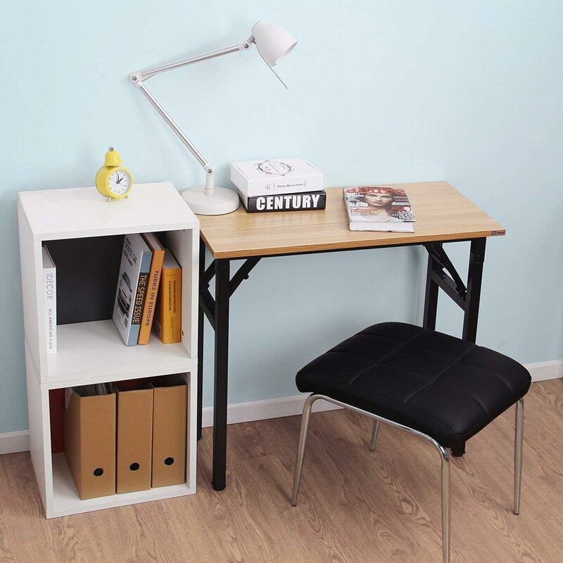 Petit bureau d'ordinateur pour la maison et le bureau, table pliante pour petits espaces, aucun assemblage requis, teck et noir, 31.5 pouces