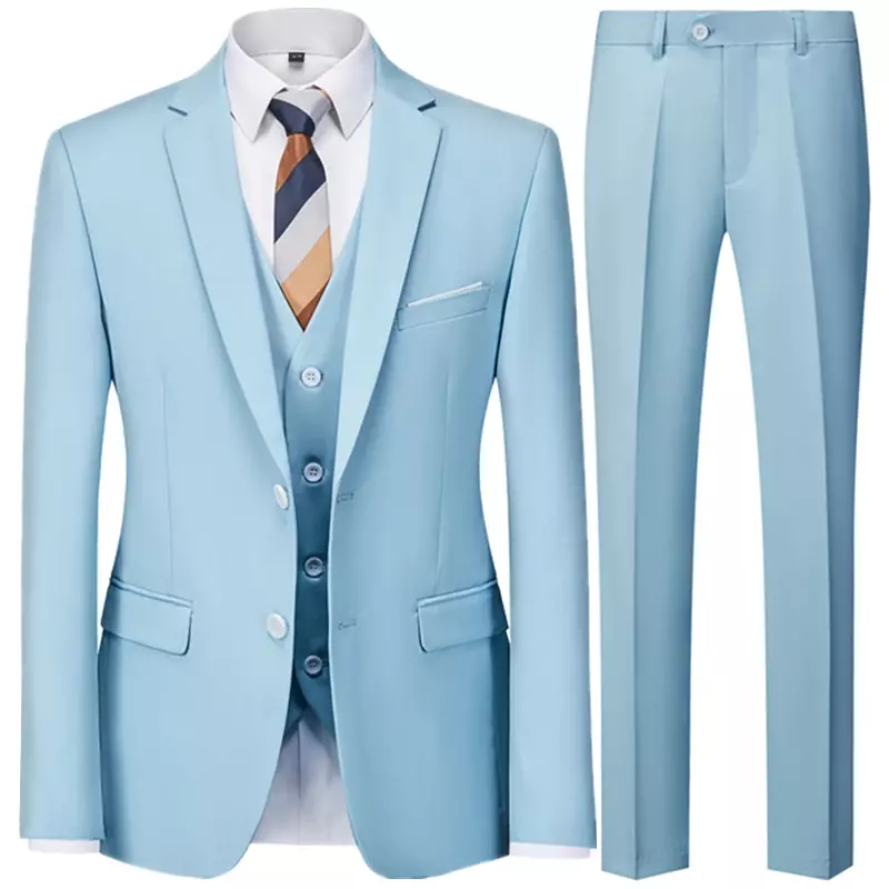 Traje de negocios informal de Color sólido para hombre, conjunto de 3 piezas, chaqueta con dos botones, pantalones, chaleco