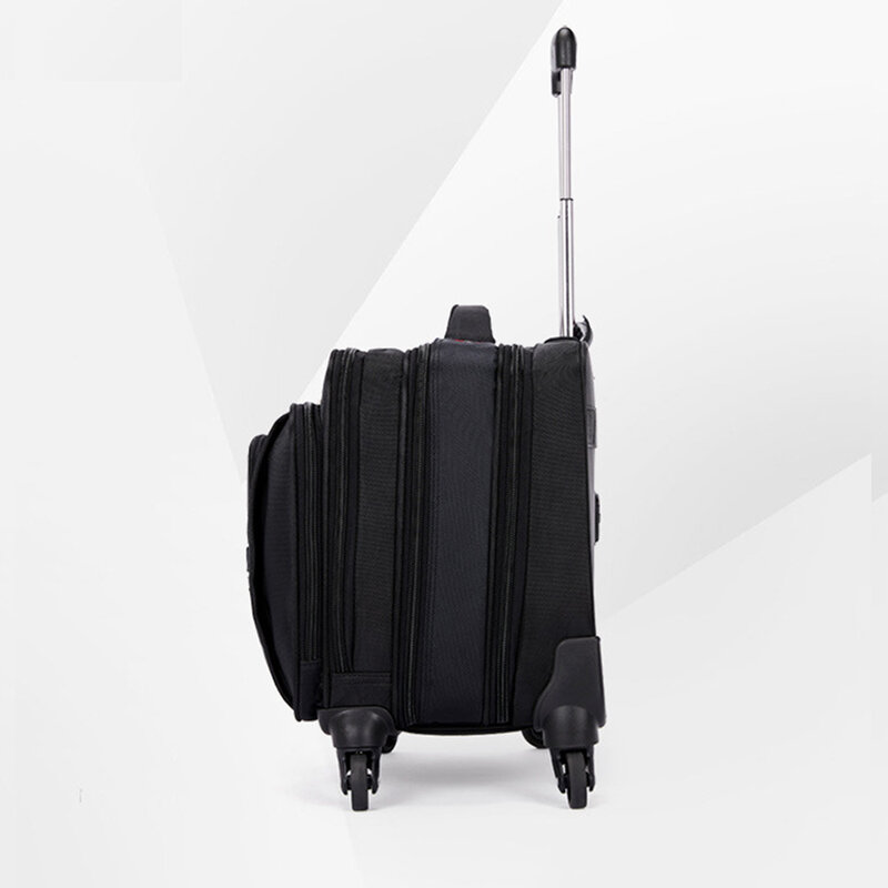 Maletas impermeables de tela Oxford negra para mujer y hombre, equipaje de 18 pulgadas de gran tamaño con varilla telescópica giratoria de aleación de aluminio