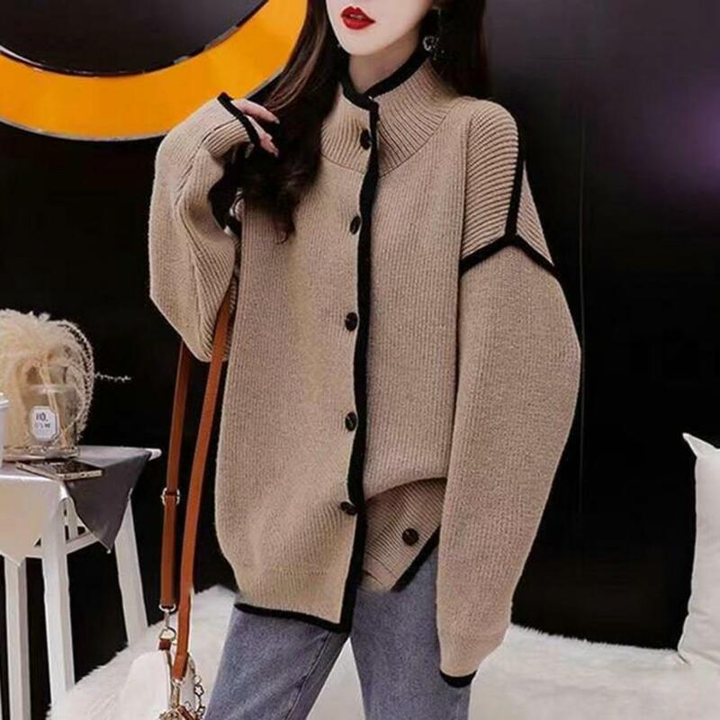 Women Jackets Sweater Coat Chic Knitted Cardigans Women Stand Collar Loose Fit Single Breasted Sweater Coat Jacket Streetwear