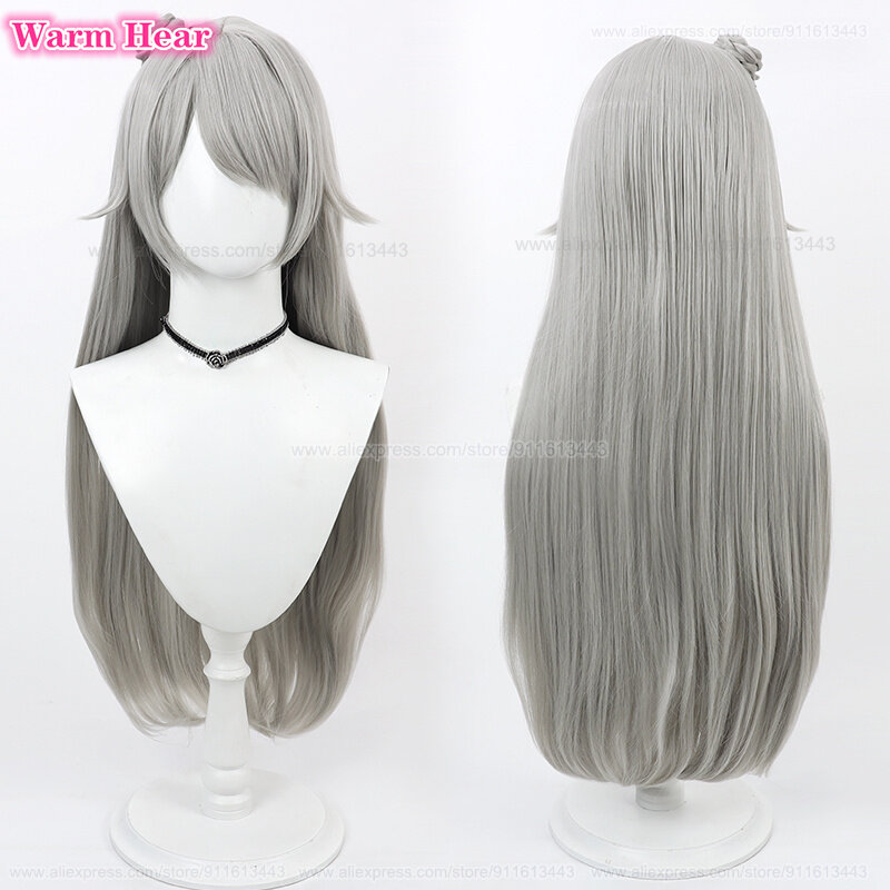 Wig Cosplay Soline kualitas tinggi permainan Wig panjang 80cm Wig abu-abu rambut tahan panas Wig wanita pesta Anime Cosplay Halloween + topi Wig