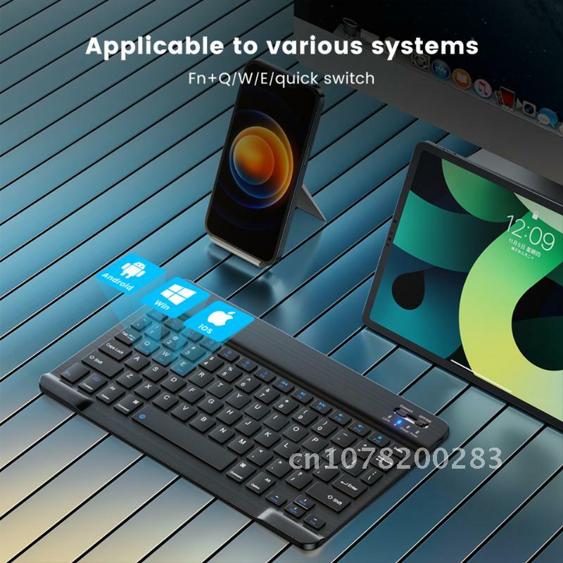 Маленькая беспроводная клавиатура, Bluetooth-клавиатура, перезаряжаемая для iPad, телефона, планшета, испанская и русская клавиатура для Windows, Android, ios