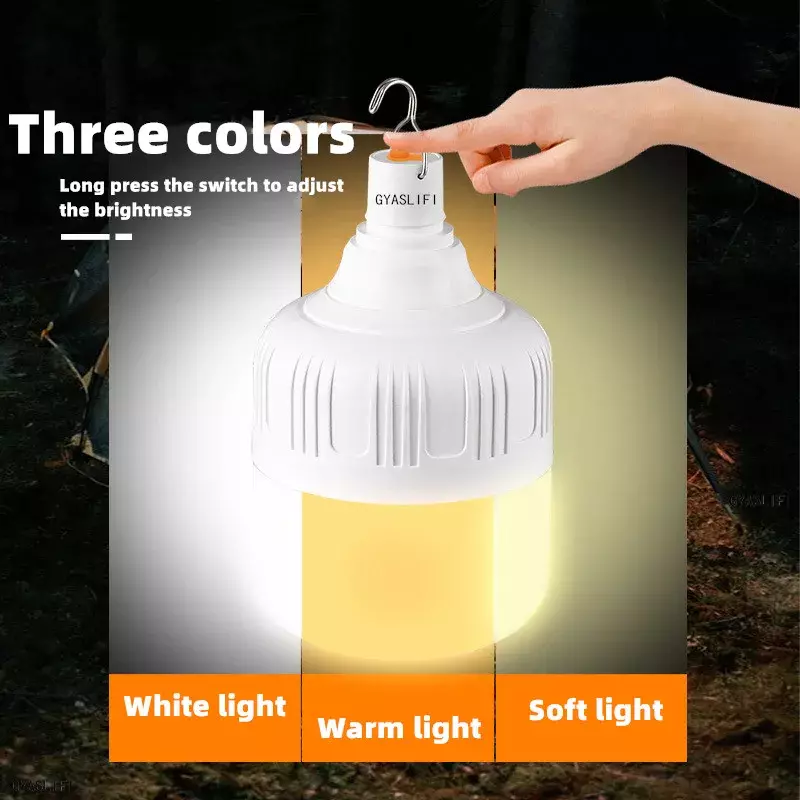 Three-color All-in-one Portable Emergency Light Hook LED Bulb Outdoor Camping USB Charging Light Patio Porch Garden Lighting