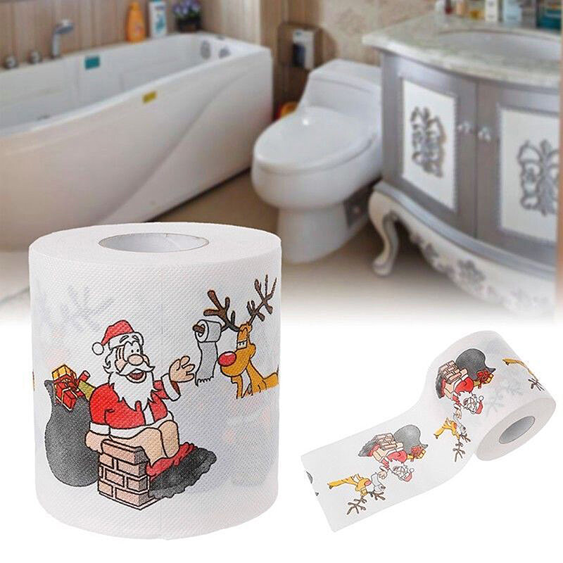 Christmas Toilet Paper Festival Theme Printed Wood Pulp Toilet Paper Festive Gifts Roll Santa Claus Reindeer Decor Supplies