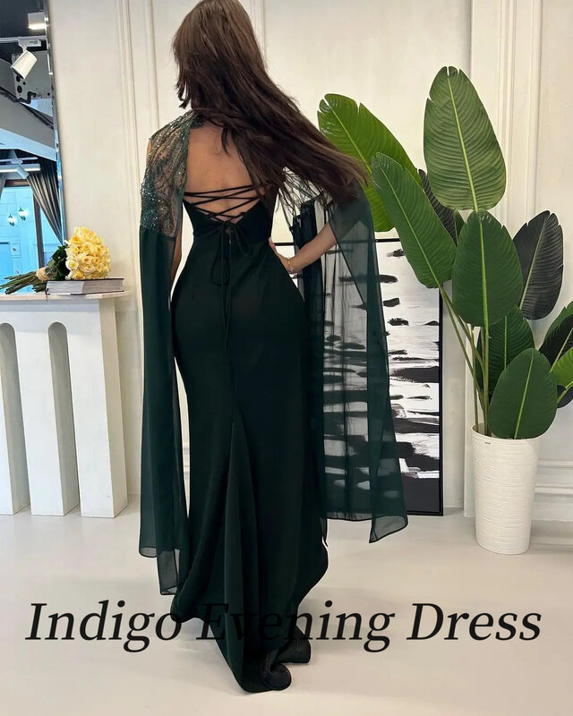 Indigo-Robe de soirée de forme sirène, tenue de soirée élégante, deux pièces, sans bretelles, châle brillant, dos nu, 2024