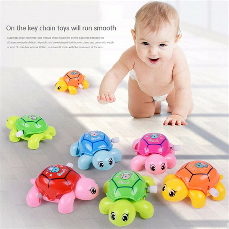 Mainan kura-kura kartun lucu Klasik angin jarum jam mainan anak-anak edukasi bayi kura-kura hewan warna acak