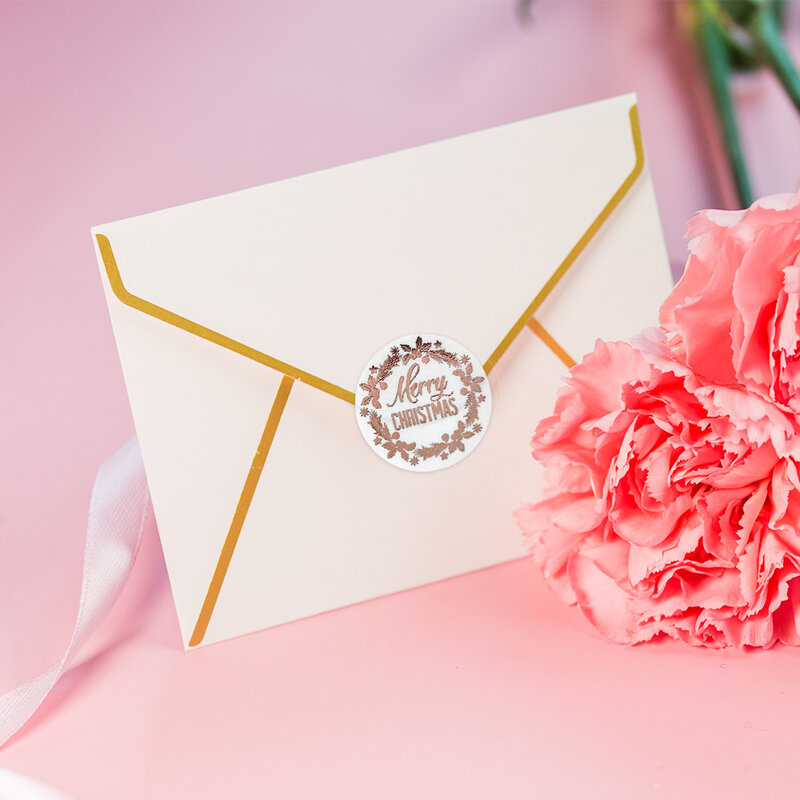 100-500 pces ouro rosa feliz natal adesivos auto-adesivo do feriado adesivos para decoração de natal cartões de festa de casamento etiqueta