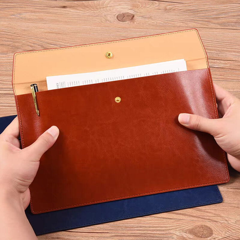 Multifunction Office Documents A4 File Pouch Pu Leather Envelope Bag Business Data Paper Large-Capacity Conference Clutch