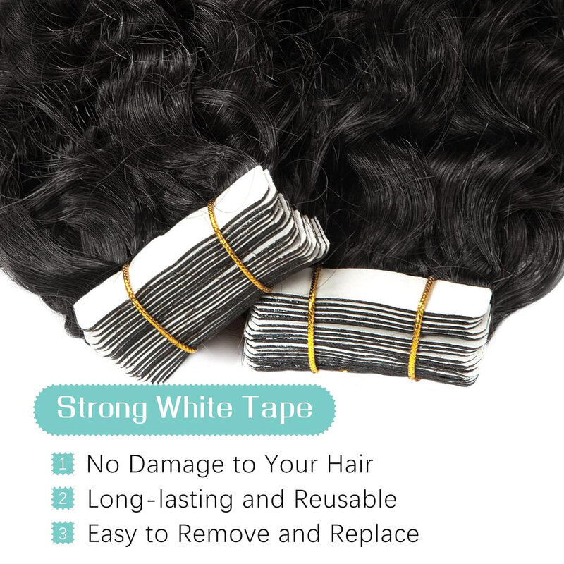 Pita gelombang dalam 26 inci dalam ekstensi rambut rambut manusia untuk WANITA HITAM 100% pita pakan kulit Humen Remy hitam alami # 1B