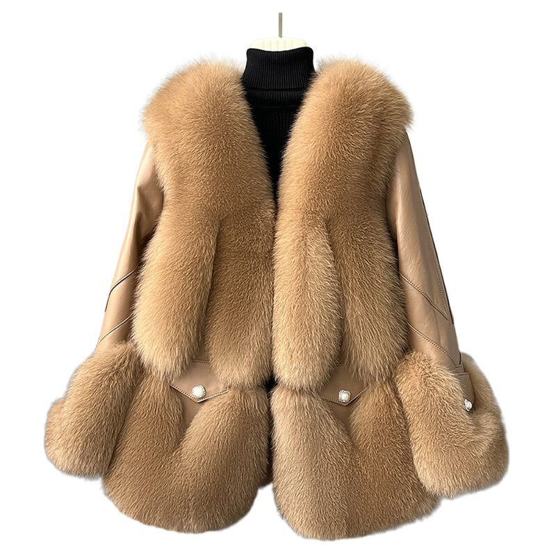 ZDFURS*Haining 2022 Winter New Fox Fur Fur Coat Women's Mid-Length Fur Integrated down Jacket Young Slimming