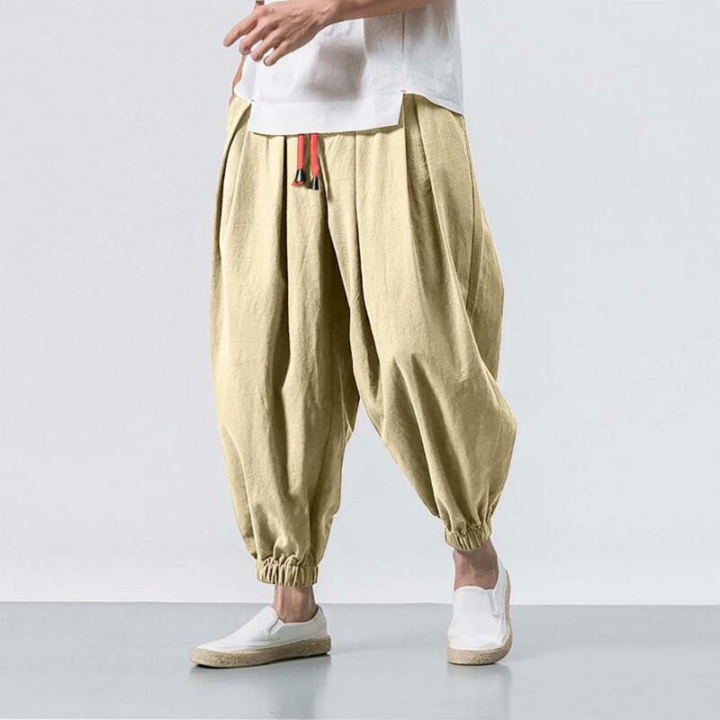 Celana Harem pria, celana panjang longgar, celana Harem dengan selangkangan dalam pinggang elastis ukuran besar kantong lembut untuk Kasual