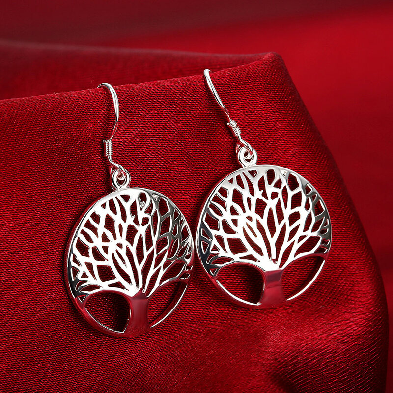 Orecchini pendenti con albero rotondo intagliato vuoto in argento Sterling 925 caldo per le donne regalo di natale per feste di gioielli di moda di alta qualità