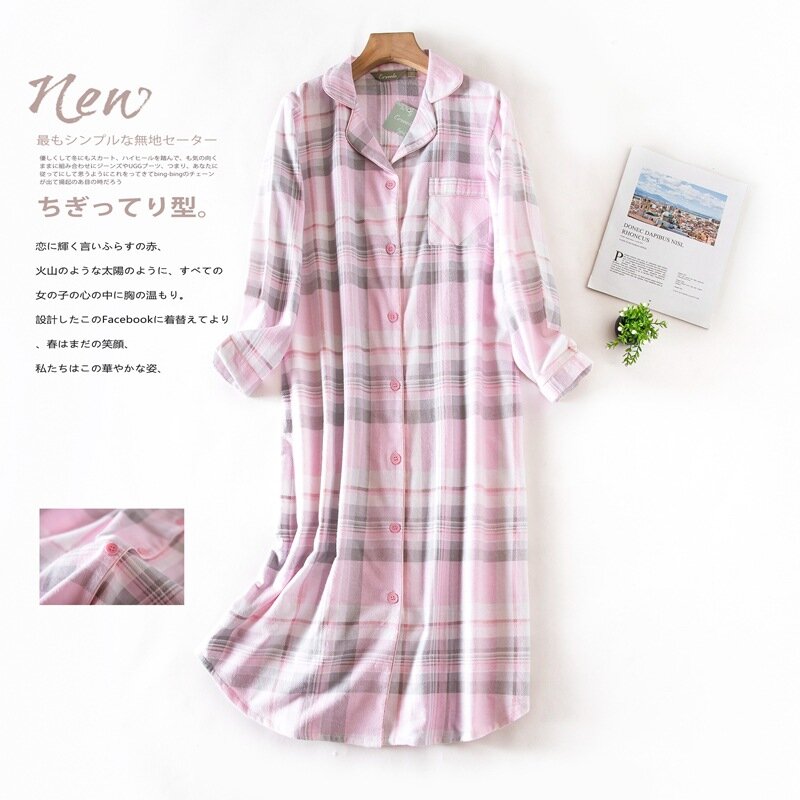 Fdfklak-camisones de algodón puro de manga larga para mujer, ropa de dormir de talla grande, vestido informal de servicio a domicilio, Otoño e Invierno