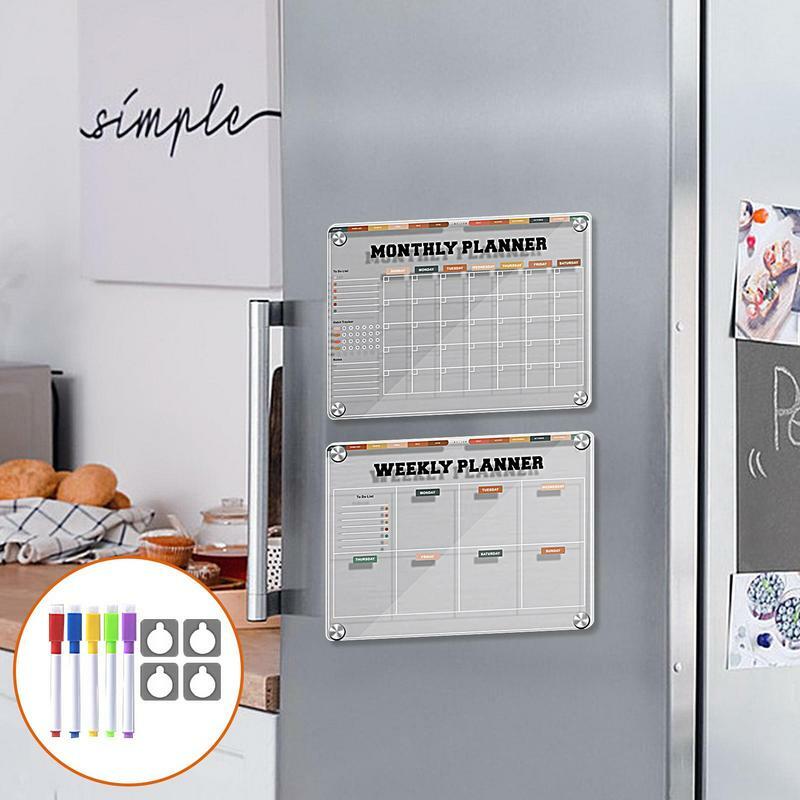 Kalender magnetik transparan papan penghapus kering kulkas papan tulis papan jadwal perencana kecil untuk melakukan daftar