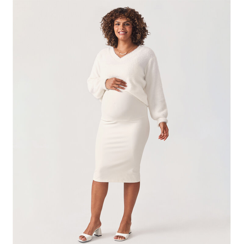 Momanda para mujer, Natrelax™Falda de maternidad de cintura alta, Falda Midi de maternidad con abertura elástica, Falda de tubo informal para el embarazo