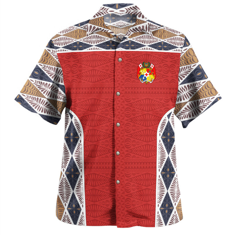 Chemises imprimées 3D The Kingdom of Tonga National Feel pour hommes, manteau de bras, emblème graphique, chemises courtes, vêtements vintage
