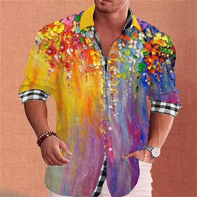 Рубашка мужская уличная с цветочным принтом, модная эластичная мягкая удобная сорочка в стиле ретро, Повседневная Уличная одежда, 2024