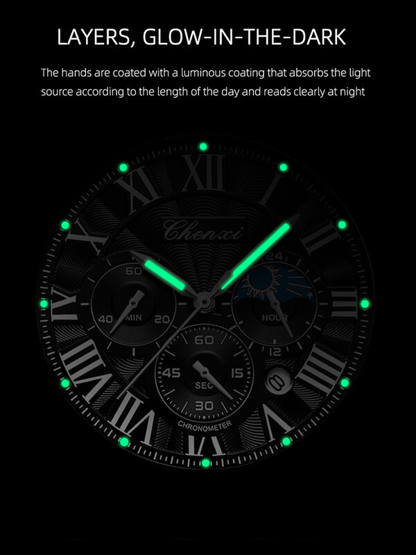 Chenxi-高級レザークォーツ時計,男性用,トップブランド,クロノグラフ,ビジネス腕時計,時計,耐水性,ファッショナブル,2023