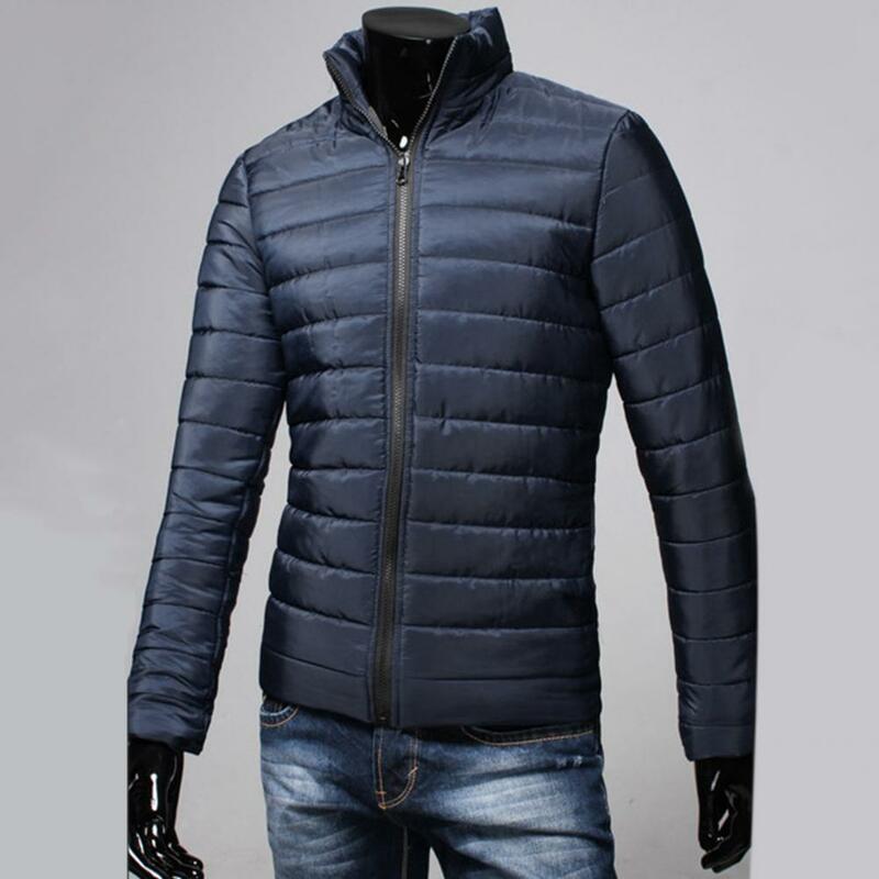 Классический легкий пуховик с воротником-стойкой для мужчин, Осень-зима, теплая однотонная простая модная мужская повседневная куртка