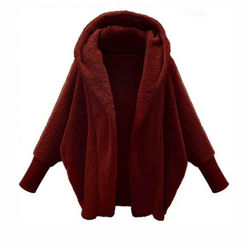 Abrigo de felpa de manga larga con capucha para mujer, chaqueta de lana de Color sólido, cárdigan frontal abierto engrosado, Otoño e Invierno