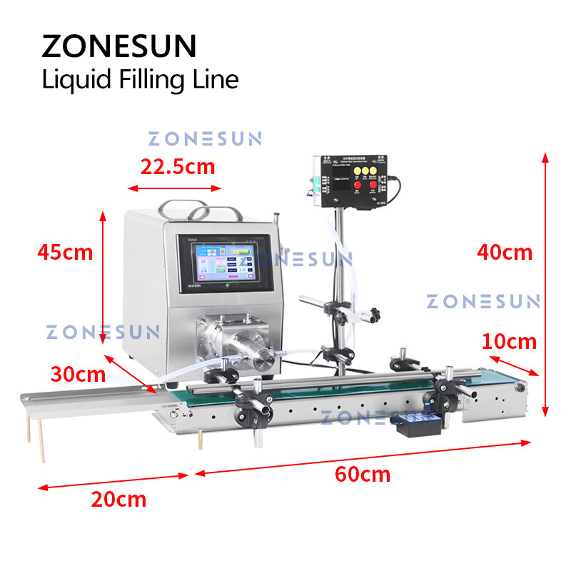 ZONESUN ZS-DTCP1 Mesin Pengisi Cairan Botol Otomatis dengan Sabuk Konveyor 0.2-5Ml Pengisi Botol Pompa Keramik Tetes Mata Reagen