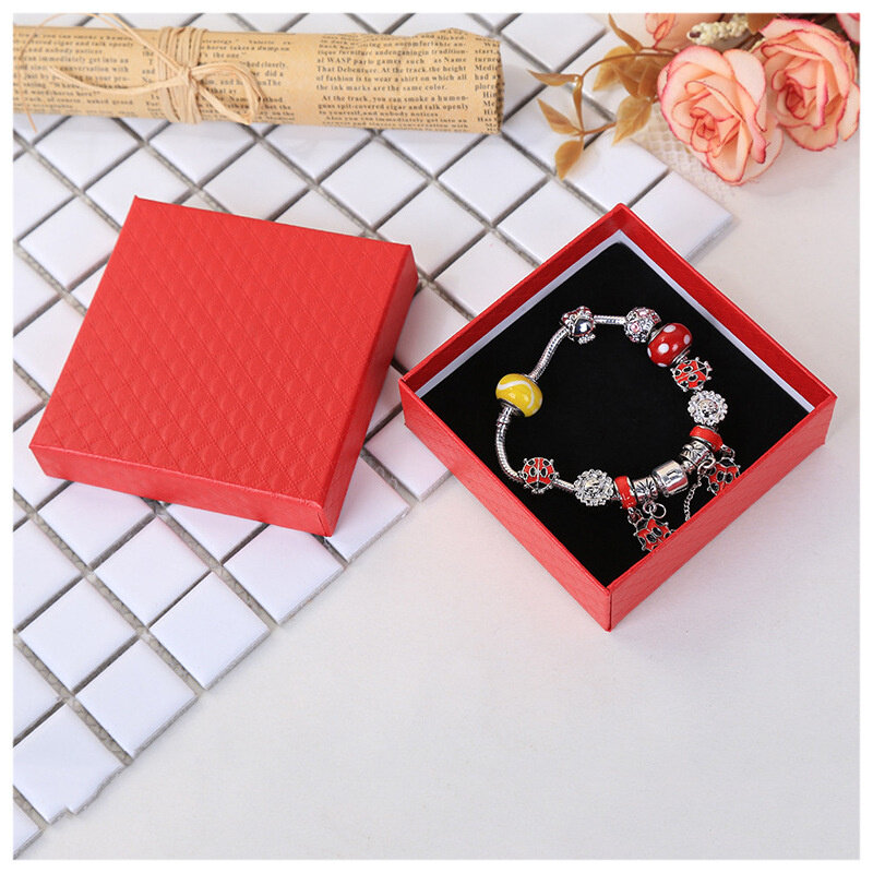 10Pcs Diamond Pattern Paper Jewelry Box Earrings Bracelet Necklace Organizer Holder Gift Box Jewelry Packaging Case with Sponge
