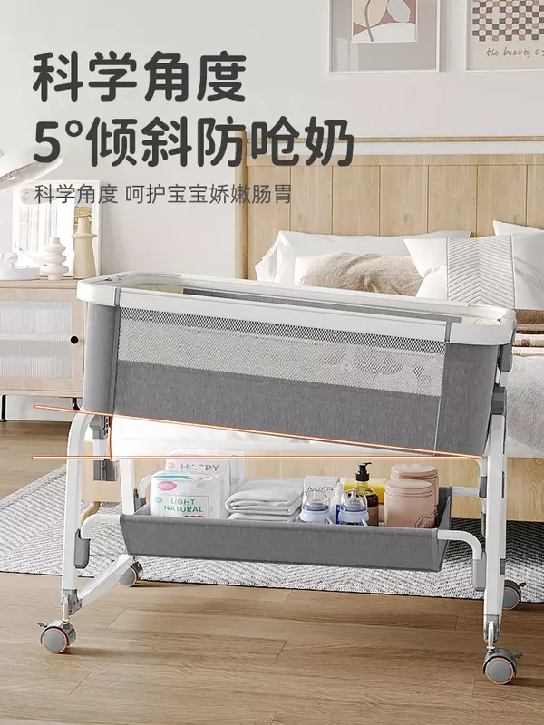 Foldable and Spliced Baby Crib, Large Portable Bed, Mobile Newborn Multifunctional Mobile Baby Crib