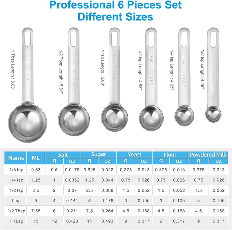 Stainless Steel Measuring Spoons Cups Set Small Tablespoon with Bonus Leveler Etched Markings Removable Clasp Kitchen Gadgets