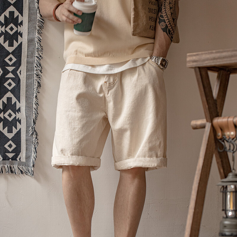 Maden shorts masculinos de algodão vintage com casca de semente, calças curtas casuais soltas, roupas de trabalho largas, verão 2023