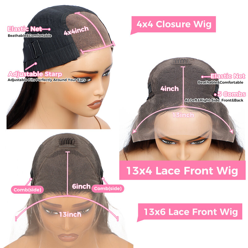 Perucas retas do cabelo humano para mulheres negras, peruca frontal do laço de HD, parte dianteira transparente do laço, 180%, 13x4, 30"