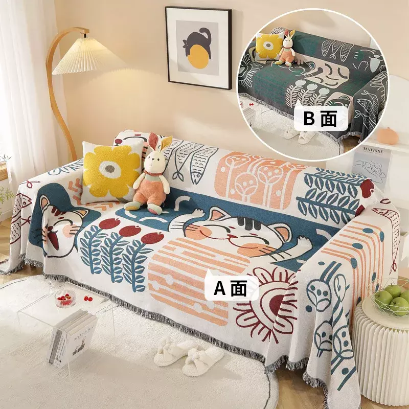 Manta a cuadros para sofá cama, cobertor decorativo de estilo nórdico, con borlas, para verano