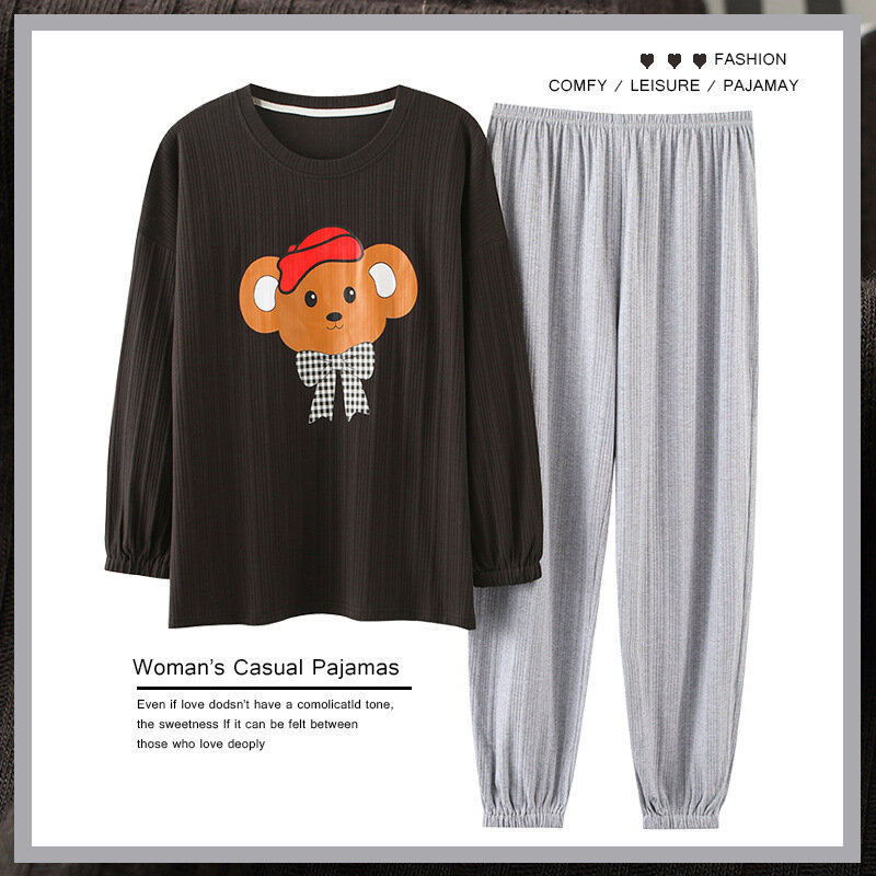 Conjunto de pijama de manga larga para mujer, ropa de dormir de algodón, suelta, suave, para madre adulta, Primavera, novedad
