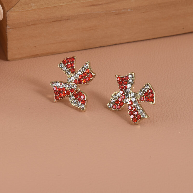 女の子のためのレトロなダイヤモンドのイヤリング,小さなイヤリング,超フラッシュ,赤い弓,豪華な,軽い,日本と韓国のスタイル