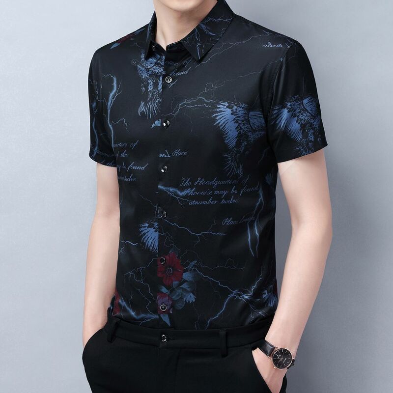 COODRONY 독특한 꽃무늬 프린트 폴로 셔츠, 캐주얼 트렌드 반팔, 남성 의류, 기본 통기성 상의, W5591, 여름 신상