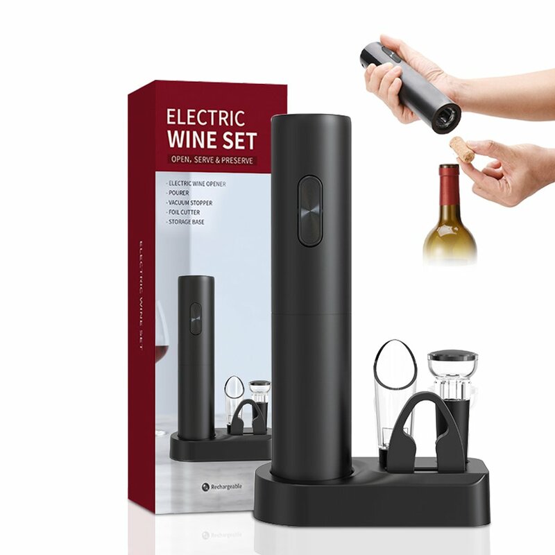 Elektrischer Weinflaschen öffner Kit automatischer Rotwein korkenzieher wiederauf ladbarer Wein öffner mit Lade basis Wein werkzeug Küchen set