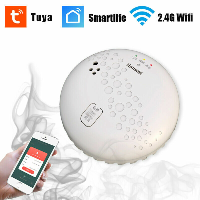 Tuya wifi detector de fumaça som luz alarme 85db sensor de incêndio família segurança app