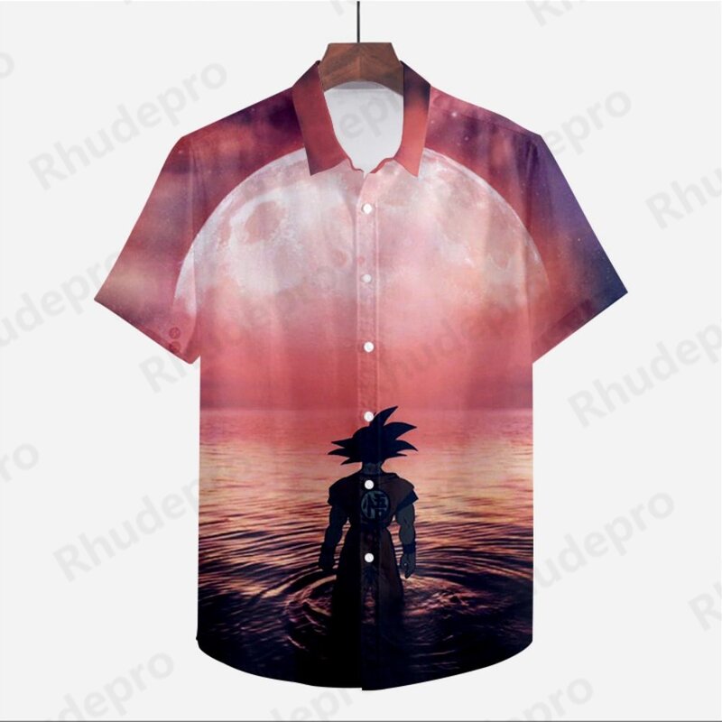 เสื้อดราก้อนบอล Z สำหรับผู้ชายเสื้อเชิ้ตผู้ชายสุดเท่เสื้อผ้าผู้ชายสไตล์ชายหาดอนิเมะโซเชียลเสื้อเบลาส์2024ตัว Y2k ฤดูร้อน