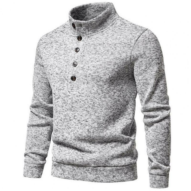 Suéter ligero de cuello alto con botones para hombre, Jersey de punto de Color sólido, manga larga, informal, Otoño e Invierno