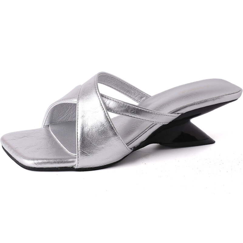 Elegante Open Toe High Heel Slides para mulheres, vestido ao ar livre para senhoras, sandália, moda verão, luxo