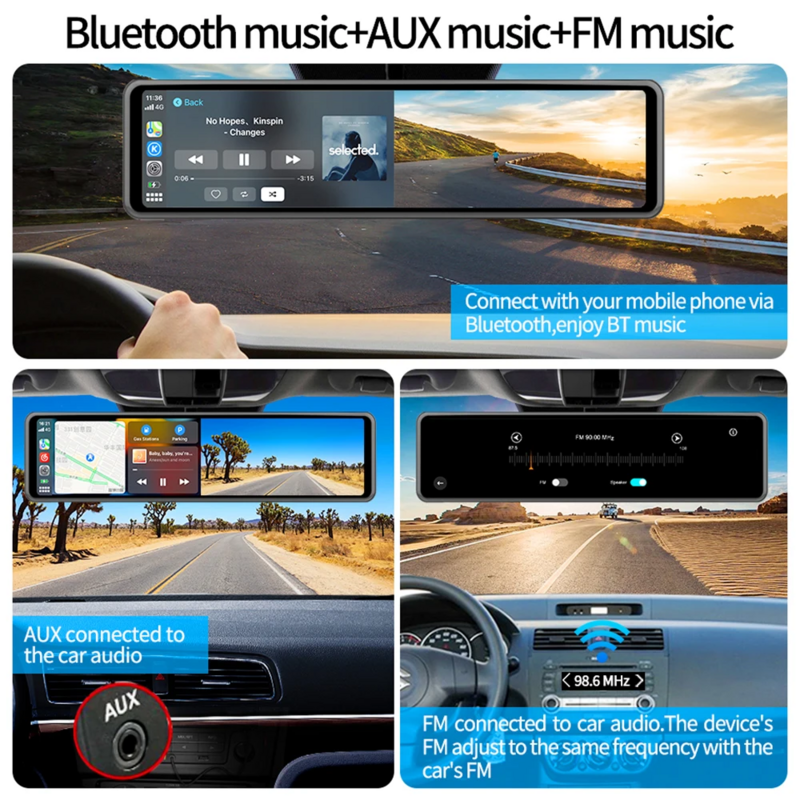 Imagebon 12" 4K ADAS Dash Cam Wireless CarPlay & Android Auto 5G WiFi Rearview Mirror Car DVR GPS FM Bluetooth Night Vision