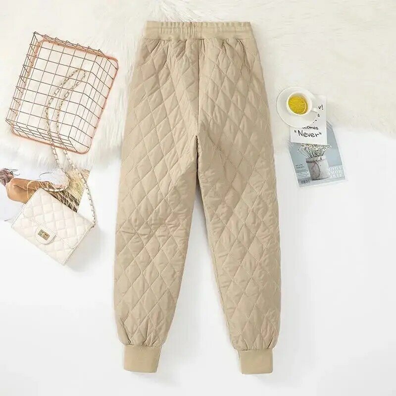 กางเกงฮาเร็มเอวสูงมีกระเป๋าสำหรับผู้หญิงกางเกงผ้าฝ้ายฤดูหนาวสีทึบกางเกง4XL ทรงแบ็กกี้