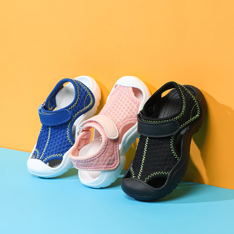 Детские летние сандалии с сетчатым верхом, повседневные сетчатые дышащие пляжные туфли, легкая прогулочная обувь