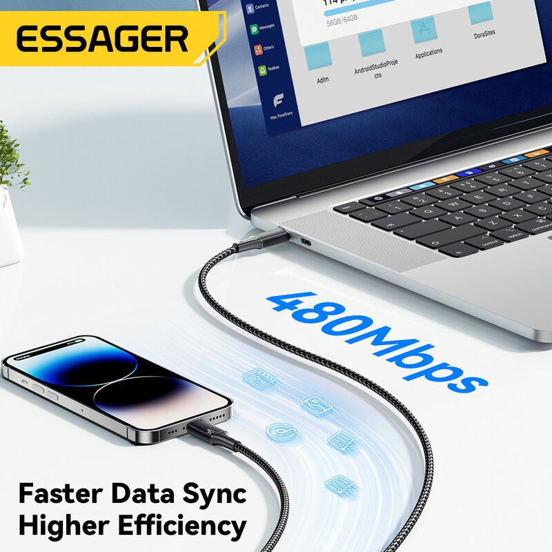 Essager-携帯電話用のUSBケーブルタイプC,長さ29wの充電器,データコード,iPhone 14 13 12 11 pro max xs 8 plus ipad macbook