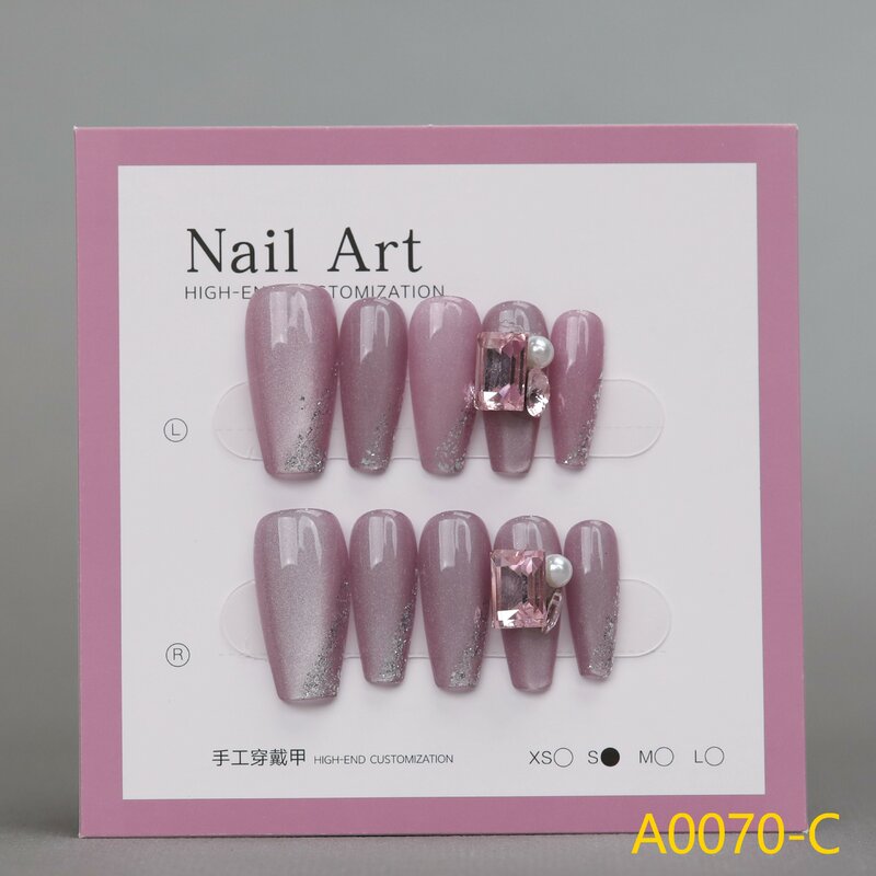 Medium Size 10pcs removeable ballet press on  nails Handmade mid length Nail with durable waterproof and detachable fake nails