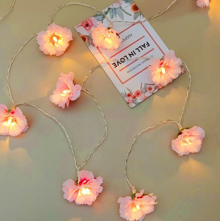 Lámpara LED decorativa de flor de cerezo de tela rosa, nueva