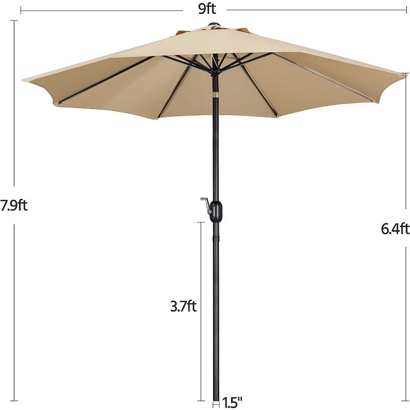 9ft Patio Paraplu Buiten Paraplu Patio Tuin Markt Tafel Paraplu Met Drukknop Tilt & Crank Voor Tuin/Strand/Gazon/Dek
