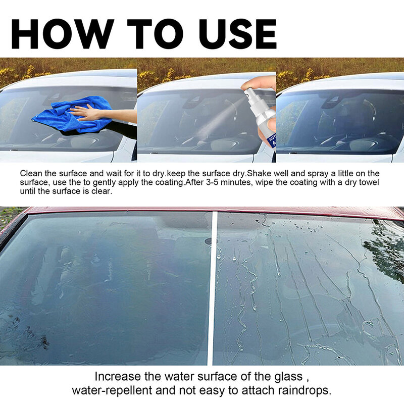 Semprotan kaca jendela mobil, 30/100ML agen lapisan Film tahan air tahan hujan Anti kabut lapisan kaca depan mobil anti-kabut tahan hujan