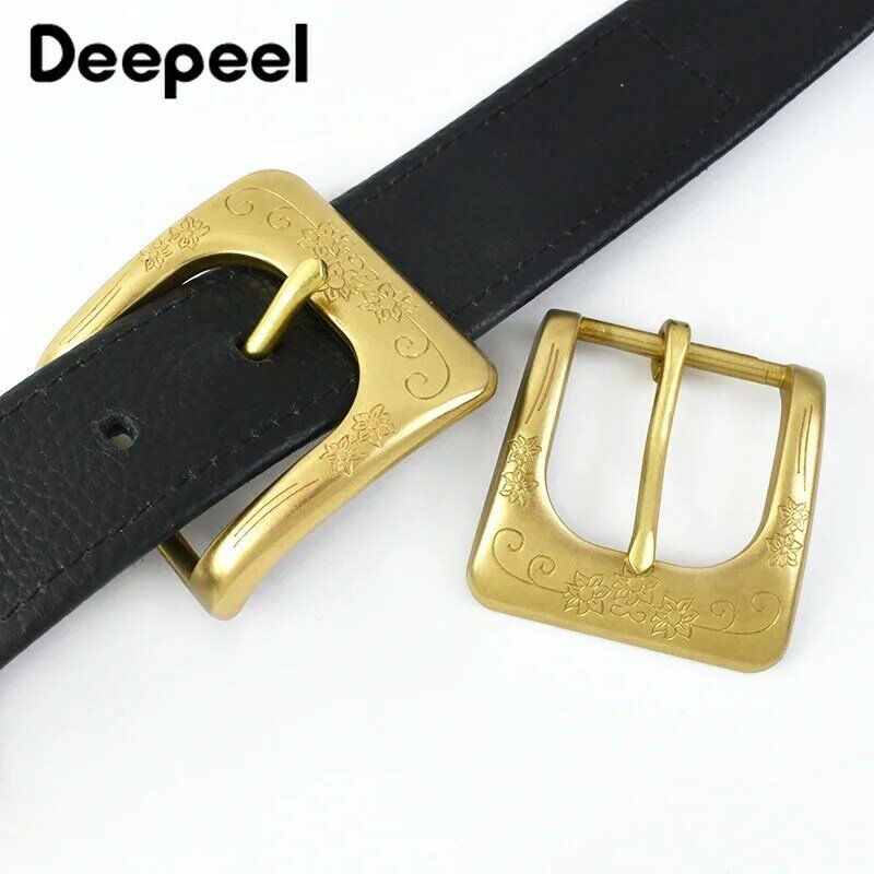 1Pc Deepeel Pure Brass Belt Buckle Men's Copper Belts Head Pin Buckles Jeans Waistband for 32/38mm DIY Leather Crafts Accessory